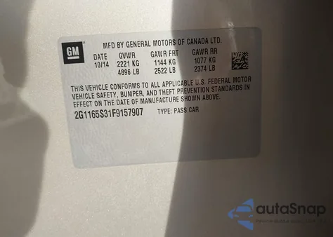 2015 Chevrolet Impala 2Lz z USA, uszkodzony, nr VIN 2G1165S31F9157907